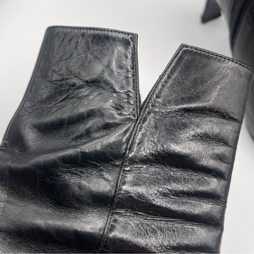 Stuart Weitzman | Black Leather Zip-up Heel Boots | 6 - Picture 8 of 16